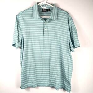 Jos A Bank Traveller Polo Shirt Mens XL Green Striped Cotton Short Sleeve